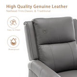 Modern Genuine Leather Swivel Rocker Recliner Chair, Manual Glider Rocking Chairs for Adults, Overstuffed Nursery Rocking Chairs with Footrest, Rocker Recliner for Living Room, Bedroom (Grey) HOMEFLEX