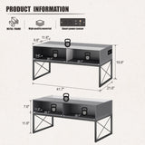 Glass Coffee Table with Storage, Grey Mid Century Modern Coffee Table for Living Room, Smart Led Light Wood Coffee Table HWB