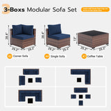 UDPATIO Patio Furniture Set, 7 Piece Outdoor Sectional Sofa, Modular Wicker Outdoor Furniture Conversation Sets with Waterproof Cover for Backyard Deck(Brown/Navy Blue) UDPATIO