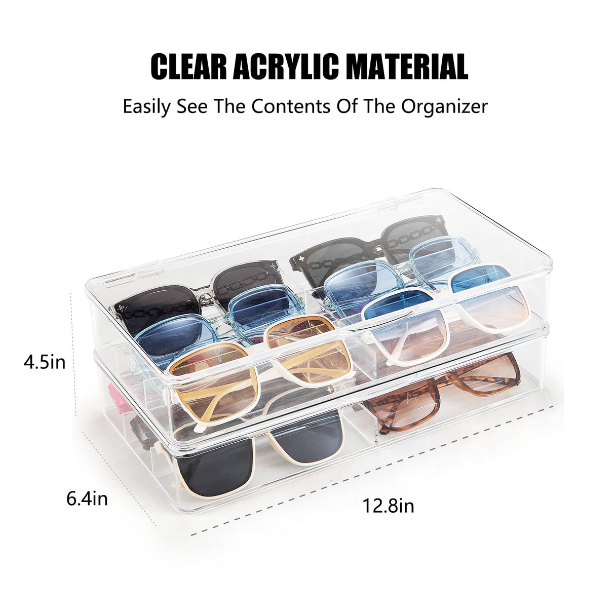 BOPai Acrylic Sunglasses Organizer with Lid, Stackable Glasses Storage Organizer - 2 Pack BOPai