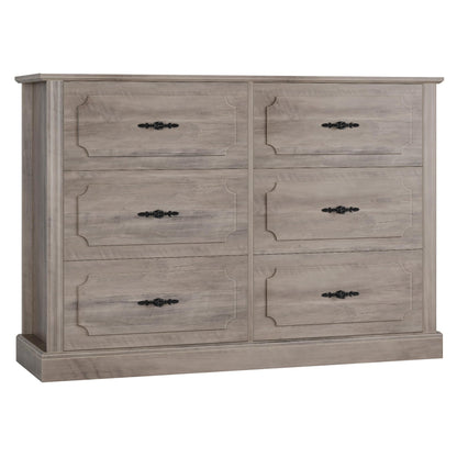 finetones Wood Dresser 6 Drawer, 47.2'' Grey Dresser Farmhouse Dresser Chest of Drawers with Designed Drawer Surfaces, Grey Dresser with Deeper Drawer, Ash Grey - WoodArtSupply