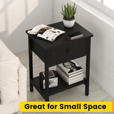 Nightstands Set of 2 with Drawers, Bedside Table Set of 2 with Storage Shelf, Heavy Duty End Side Table for Living Room Bedroom Small Space Sofa Couch, Wood Metal Night Stand, Easy to Assemble, Black CALERTAIN