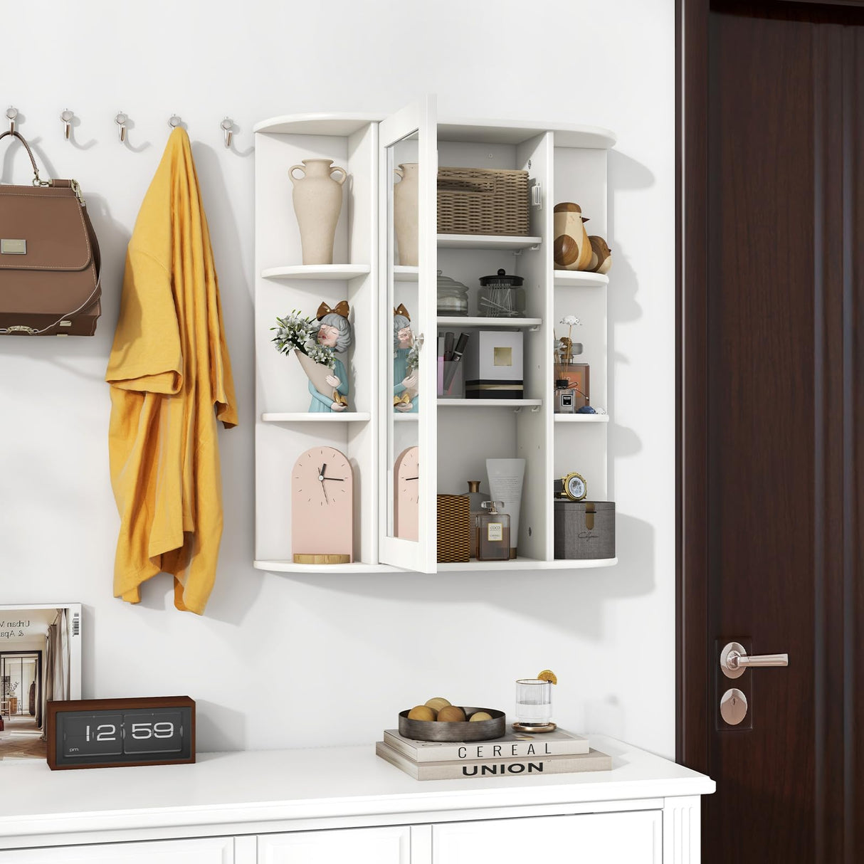 Tangkula White Wall-Mounted Bathroom Cabinet with Mirror and Adjustable Shelves Tangkula