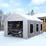 Carport 10x20 ft Heavy Duty, Car Port with Reinforced Steel Frame and 6 Roll-up Windows, Portable Garage with Sturdy Ground Nails, Waterproof All-Season Car Canopy for Boat, Truck, Grey LuxaDomus