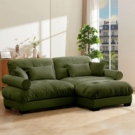 SoarTalent 93.7" Modern Oversized Modular Sectional Sofa 2-Seater Loveseat L-Shaped Cloud Couch with Ottoman,Pillows and Overthick Cushion for Living Room,Home Theater,Apartment,Velvet,Olive Green SoarTalent