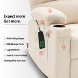 MCombo Medium Lay Flat Dual Motor Power Lift Recliner Chair Sofa with Massage and Heat for Elderly People, Infinite Position, Faux Leather 7679 (Cream White, Medium) MCombo