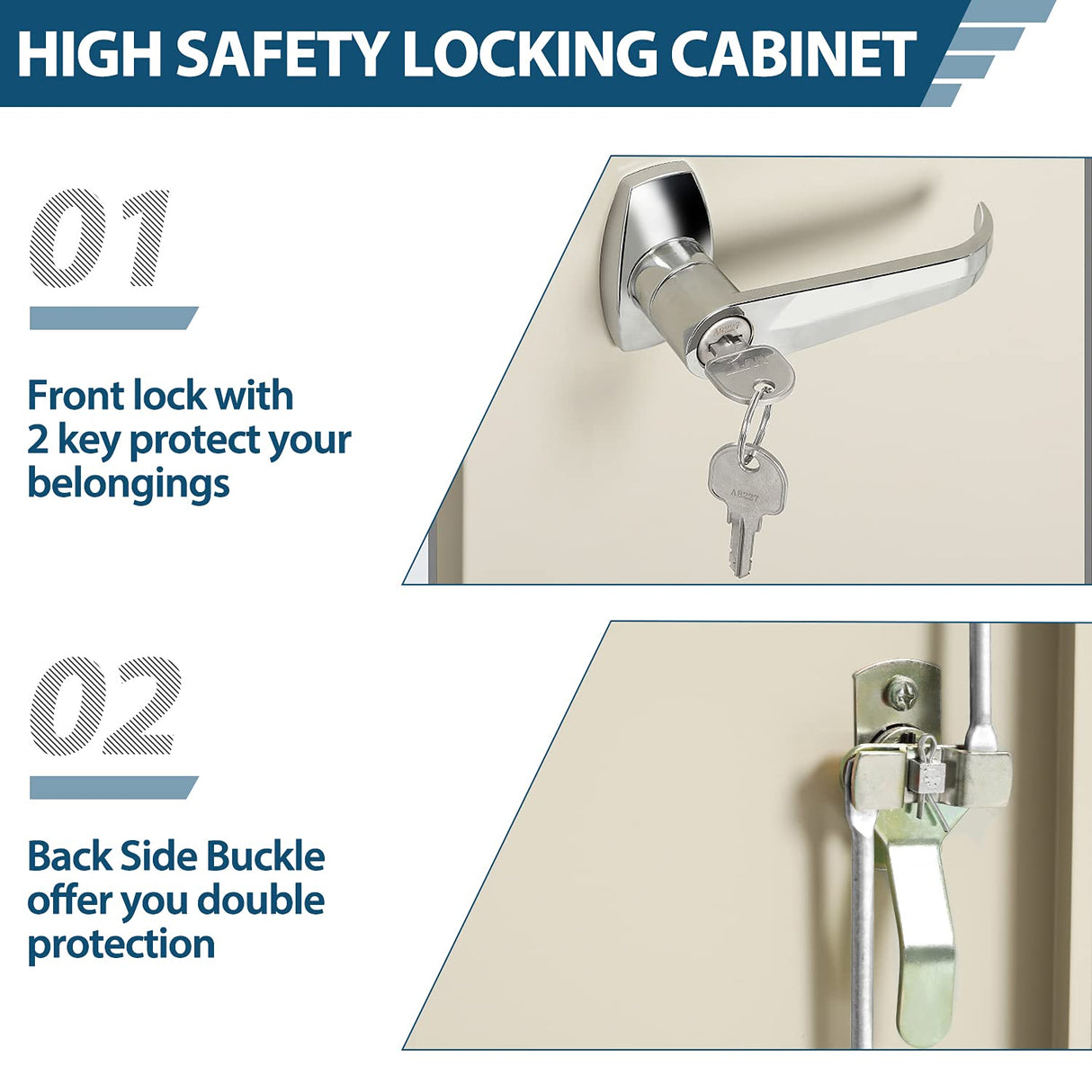 INTERGREAT Steel Storage Cabinet 42", Lockable Metal Storage Cabinet with 2 Doors Locking Counter Cabinet for Home Office (Grey) INTERGREAT