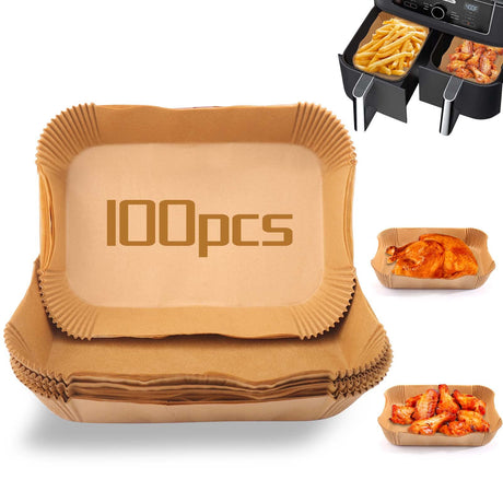 100Pcs Baking Paper Liners for Air Fryers - Rectangular Baking Sheets for Ninja Foodi Smart XL, DualZone & More Models - Air Fryer Accessories Palksky