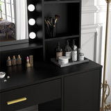 Vanity Desk, Vanity Mirror with Lights and Table Set with 1 Big Drawers, 1 Cabinet & 4 Shelves Makeup Vanity Set 3 Lighting Modes Brightness Adjustable Dressing Table (Black) Panana