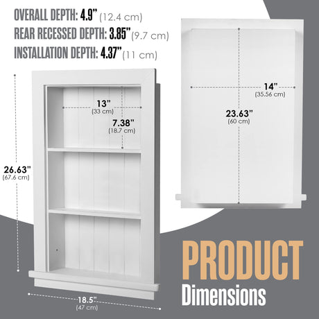Houseables Recessed Wall Niche, Recessed Medicine Cabinet, Medicine Cabinet Insert, In Wall Shelf, Bathroom Niche, Insert for Drywall, Between Studs Shelf Replacement, Without No Mirror, 14x24 (17x27) Houseables