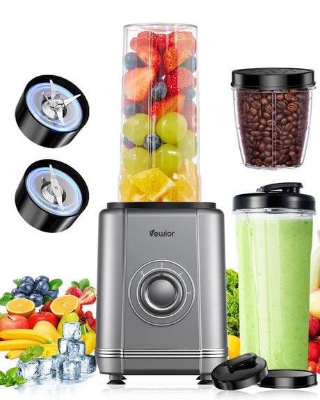 VEWIOR 1200W Blender for Shakes and Smoothies, Personal Blender with 6-Edge Blade, 22oz*2 BPA Free To-Go Cups, 3 Modes Control, Suitable for Kitchen, Ideal for Frozen Drinks, Sauces VEWIOR