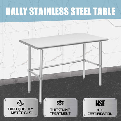 Hally Open Base Stainless Steel Table 24 x 48 Inches, NSF Commercial Heavy Duty Prep & Work Table with Galvanized Legs for Restaurant, Home and Hotel - WoodArtSupply