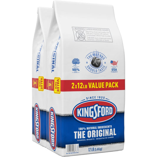 Kingsford Original Charcoal Briquettes, BBQ Charcoal for Grilling 12 Pounds Each (Pack of 2) (Package May Vary)