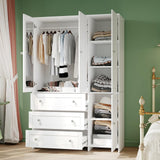 VOWNER Armoire Wardrobe Closet with Drawers and Mirror, 71" Clothing Storage Cabinet with Hanging Rod, 4 Doors Wooden Wardrobe Cabinet for Bedroom, Large Capacity Storage, White VOWNER