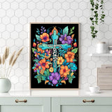 Cross Flowers Diamond Painting Kits for Adults Beginners - Christ Crosses Diamond Art Kits for Adults, Full Drill DIY 5D Diamond Painting Flowers Gem Art Crafts Kits for Home Wall Decor 12x16 inch Meothan