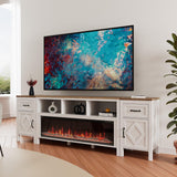 BVIUNTWO 88 Inch Fireplace TV Stand for TVs Up to 95 Inch,Farmhouse Entertainment Center with 50" Electric Fireplace,White TV Console with Storage Cabinets and Drawers for Living Room BVIUNTWO