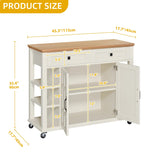 DWVO Kitchen Island with Storage Cabinet, Farmhouse Rolling Island Table on Wheels, Americana Mobile Storage Islands with Open Shelves, Drawers for Living Room, Dining Room, Off White DWVO