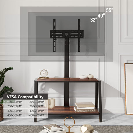 FITUEYES Wood TV Stand with Mount for 32-55 inch TVs, 2 Tier Entertainment Center with Storage for Bedroom & Corner, Tall Wooden TV Mount Stands & Metal Mount - Max Load 77lbs for Flat Screen FITUEYES