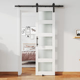 ALAMEDADT 26'' x 84'' Glass Barn Door and 5 Ft Hardware Kit Included, MDF White Barn Door Slab with Frosted Glass, PVC Surface, Combined with Handle and Floor Guide-Assembly Required, White ALAMEDADT