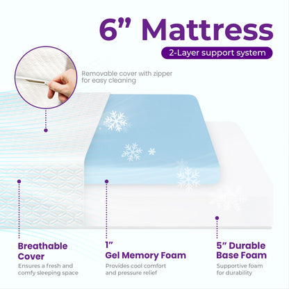 GAESTE 6 Inch Queen Cooling Memory Mattress Medium Firm CertiPUR-US Certified Pressure Relief & Cool Sleep Mattress-in-a-Box Comfort & Supportive Fiberglass Free (Queen, 6 in)