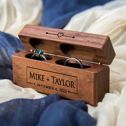 lmllml Custom Double Ring Box - Personalized Wooden Wedding Ring Box for 2 Rings Engraved Proposal Ceremony Ring Bearer Box, Wood Boho Box, Walnut - WoodArtSupply