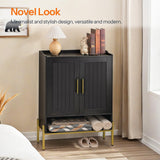 HOOBRO Shoe Cabinet, 5-Tier Shoe Storage Organizer with Doors, Wooden Shoe Cabinet Storage for Entryway, Freestanding Shoe Rack Cabinet with 3 Adjustable Shelves for Hallway, Gold and Black DB41SC01 HOOBRO