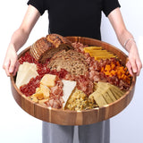 Round Wooden Serving Tray with Handles,20" Large Diameter Wood Serving Trays for Ottoman,Rustic Acacia Wood Circle Tray for Eating, Entertaining,Decorating and Organizing GinSent