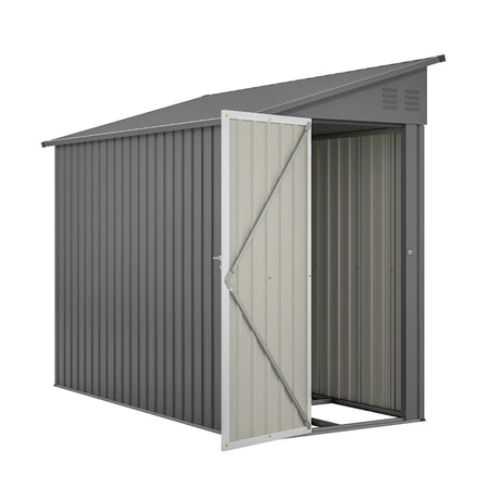 LZbeiteM Shed Lean to Storage Shed, Outdoor 4' x 8' Metal Wall Side Storage Sheds & Outdoor Storage, Garden Storage Cabinet for Backayrd, Patio and Outdoor Use,Grey LZBEITEM