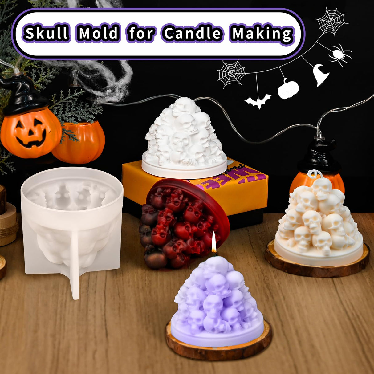 ZQYSING Skull Candle Molds for Candle Making, Halloween Silicone Mold for Epoxy Resin Candles Wax Soap Plaster Cement Concrete Home Party Decorations ZQYSING
