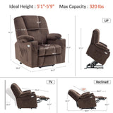 MCombo Power Lift Recliner Chair Sofa with Extended Footrest,3 Positions,Hand Remote Control,2 Cup Holders,USB Ports for Elderly People, 7507 (Fabric, Brown) MCombo
