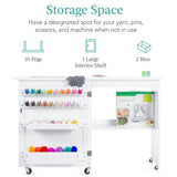 Best Choice Products Folding Sewing Table Multipurpose Craft Station & Side Desk with Compact Design, Wheels, Shelves, Storage Trays, Pegs, Magnetic Doors, Metal Doorknobs - White Best Choice Products