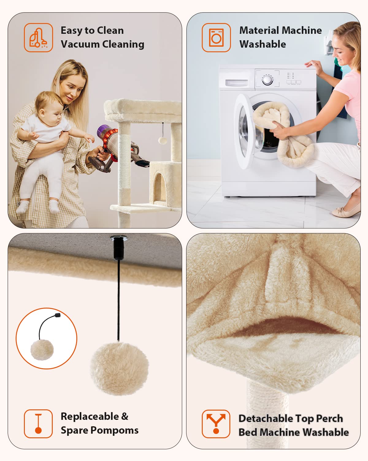 MUTTROS Cat Tree for Large Cats Adult with Metal Plush Big Hammock, 56.3" Cat Tower with 2 Door Condo House, 6-Tier Cat Shelves with Scratching Posts and Large Top Perch, Beige MUTTROS