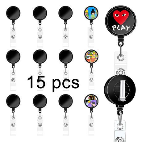 15 Pcs sublimation badge reels Blank，diy badge reel kit sublimation id badge blanks retractable badge reel，badge holder retractable clip for Office Worker Doctor Nurse Key Card Name Tag Holder (Black) GEKIXUTP