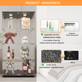 LFT HUIMEI2Y Glass Display Cabinet 4-Shelf with Light,Mirror and Lock, 2 Door Curio Cabinets, 5mm Tempered Glass Floor Standing Bookshelf for Bedroom, Living Room, Black LFT HUIMEI2Y