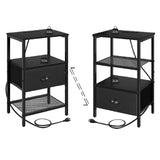 sthmec Nightstands Set of 2, Black Night Stands with Charging Station, Bedside Tables with Fabric Drawers PU Finish, 2-Tier Side Table with Open Shelf, Nightstands with Drawer,Black sthmec