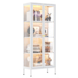 UNICOLY Display Cabinet with Glass Doors, Glass Display Cabinet with Lights, Curio Display Cabinet with 3 Shelves, Metal Storage Cabinet with 3 Color LED Lights for Living Room. White UNICOLY