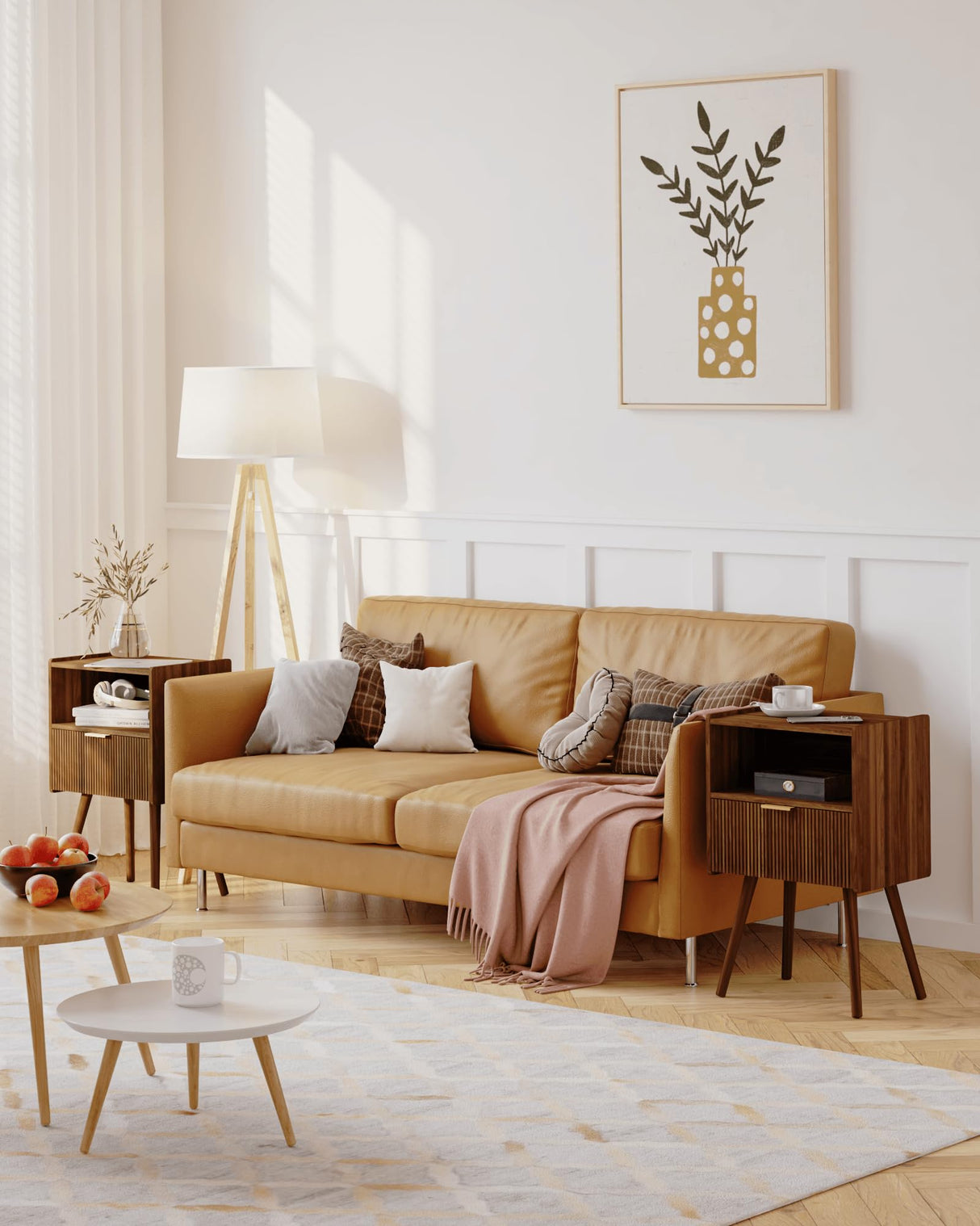 JOONEE Nightstand,Modern Bedside Table with Storage Drawer and Open Wood Shelf, for Living Room, Bedroom and Small Spaces, Accent Night Stand with Solid Wood Legs, Easy Assembly,Walnut Brown JOONEE