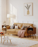 JOONEE Nightstand,Modern Bedside Table with Storage Drawer and Open Wood Shelf, for Living Room, Bedroom and Small Spaces, Accent Night Stand with Solid Wood Legs, Easy Assembly,Walnut Brown JOONEE