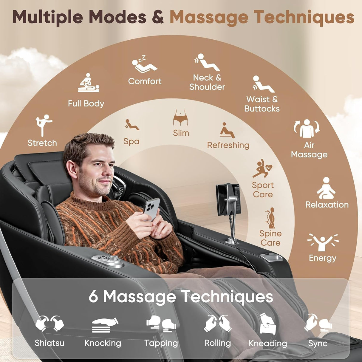 Homall 2025 Zero Gravity Full Body Massage Chair with SL-Track, Heating & AI Voice Control Shiatsu, Kneading, Tapping 8 Auto Programs 32 Airbags (Black) Homall