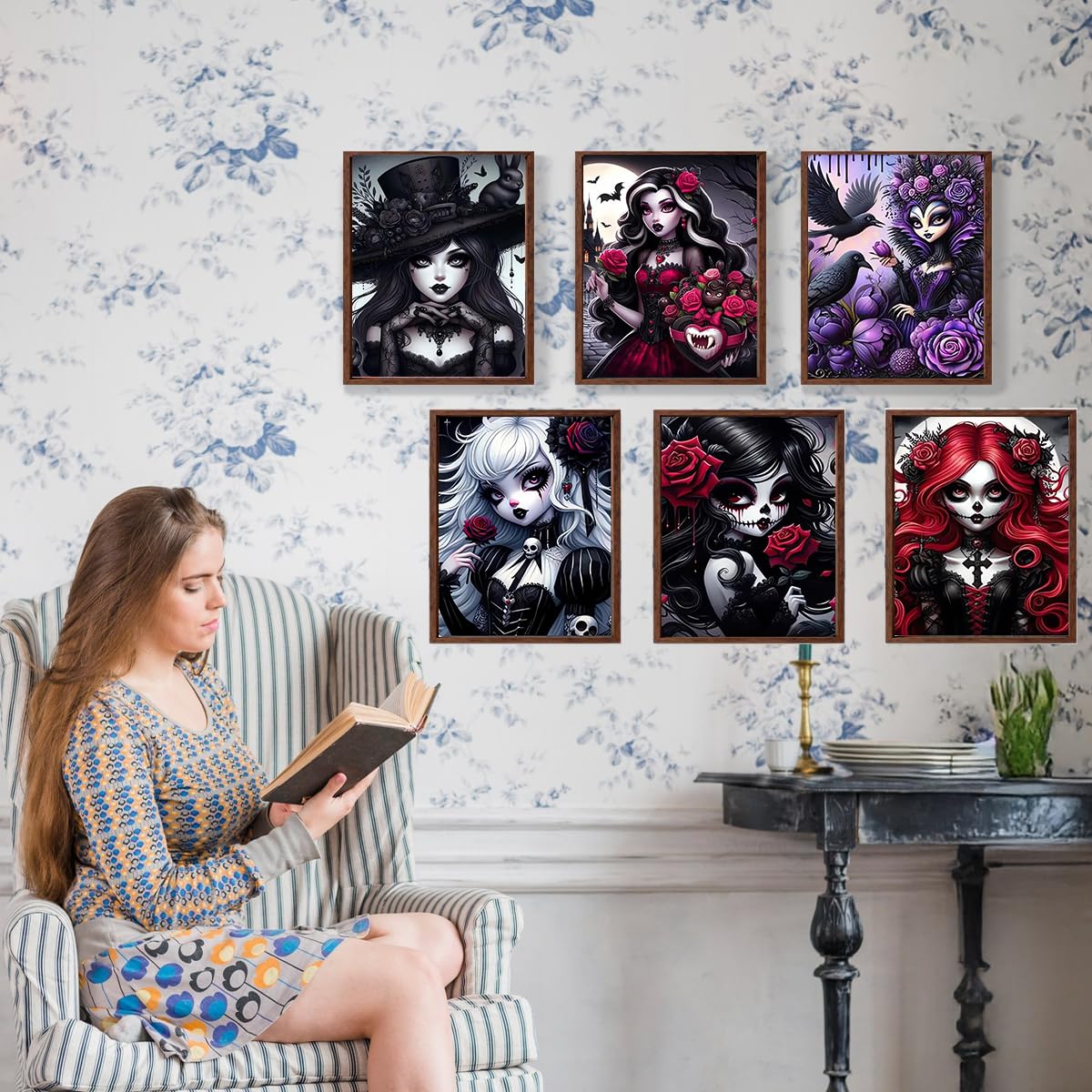 DAZZLEDOTS Diamond Art Kits for Adults, 6-Pack Gothic Girl Diamond Painting Kits for Beginner Princess Round 5D Full Drill Diamond Dots Crafts for Home Wall Decor Gifts 12x16 Inch DAZZLEDOTS