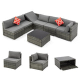 HOMREST 7 Piece Patio Furniture Set with Adjustable Bracket All-Weather Wicker Conversation Set with Coffee Table for Porch Garden Backyard (Gray) HOMREST