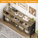 FATORRI Rustic Oak Industrial Console Table with 3 Drawers and Ample Storage FATORRI