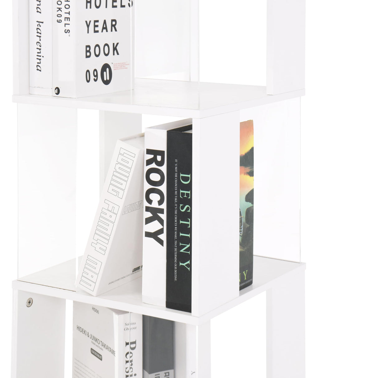 Rotating 360° Display Bookshelf by Rpuzonier - 5 Tier White Storage Rack with Acrylic Plates Rpuzonier