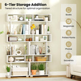 Giantex 6-Tier Geometric Bookcase, 64" Tall S-Shaped Bookshelf with Anti-Tipping Kit, Wood Freestanding Decorative Storage Display Shelves for Living Room, Bedroom & Home Office, White Giantex