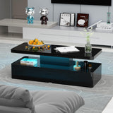 Breezestival 40'' Modern LED Coffee Table with 16 Colors Lights, Double-Layer Design for Living Room, Black Breezestival