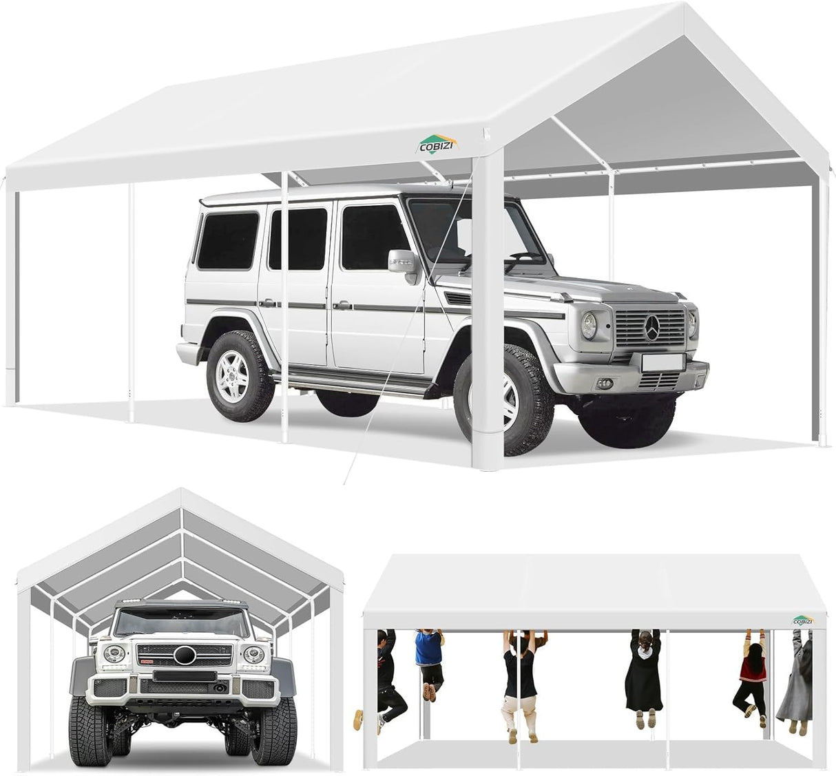COBIZI Carport 10x20ft Heavy Duty Portable Garage, 2.0 Powder Coated Frame(Better Than Galvanized), Waterproof Shelter with Built-in Sandbags, for Car/Boat/SUV, White COBIZI