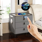 QHRAY Smart Nightstand with Fingerprint Lock Drawer, Nightstand with Wireless Charging, Night Stand with Charging Station,2 USB, LED Lights Bluetooth Speaker Side Table for Bedroom/Living Room QHRAY