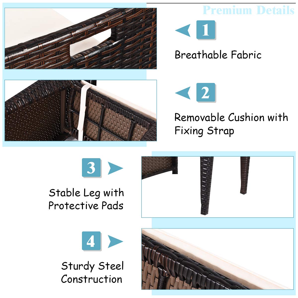 Tangkula 3 Piece Outdoor Rattan Dining Set, No Assembly Patio Bistro Set with Tempered Glass Table, Space Saving Patio Wicker Cushioned Chair Furniture Set for Courtyard, Balcony, Garden (Brown) Tangkula