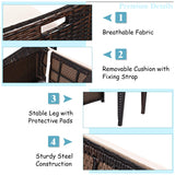 Tangkula 3 Piece Outdoor Rattan Dining Set, No Assembly Patio Bistro Set with Tempered Glass Table, Space Saving Patio Wicker Cushioned Chair Furniture Set for Courtyard, Balcony, Garden (Brown) Tangkula