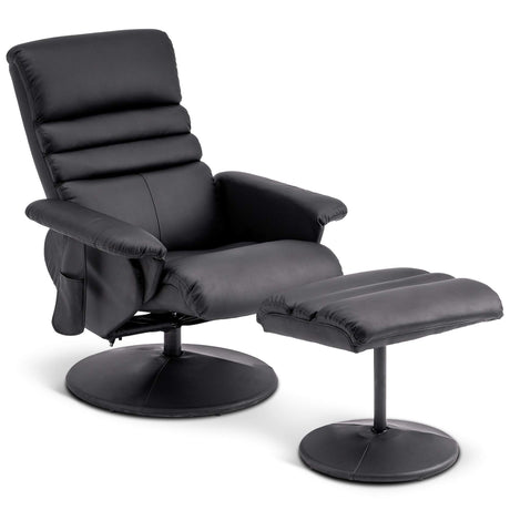 MCombo Recliner with Ottoman, Reclining Chair with Massage, 360 Swivel Living Room Chair Faux Leather 7902 (Black) MCombo